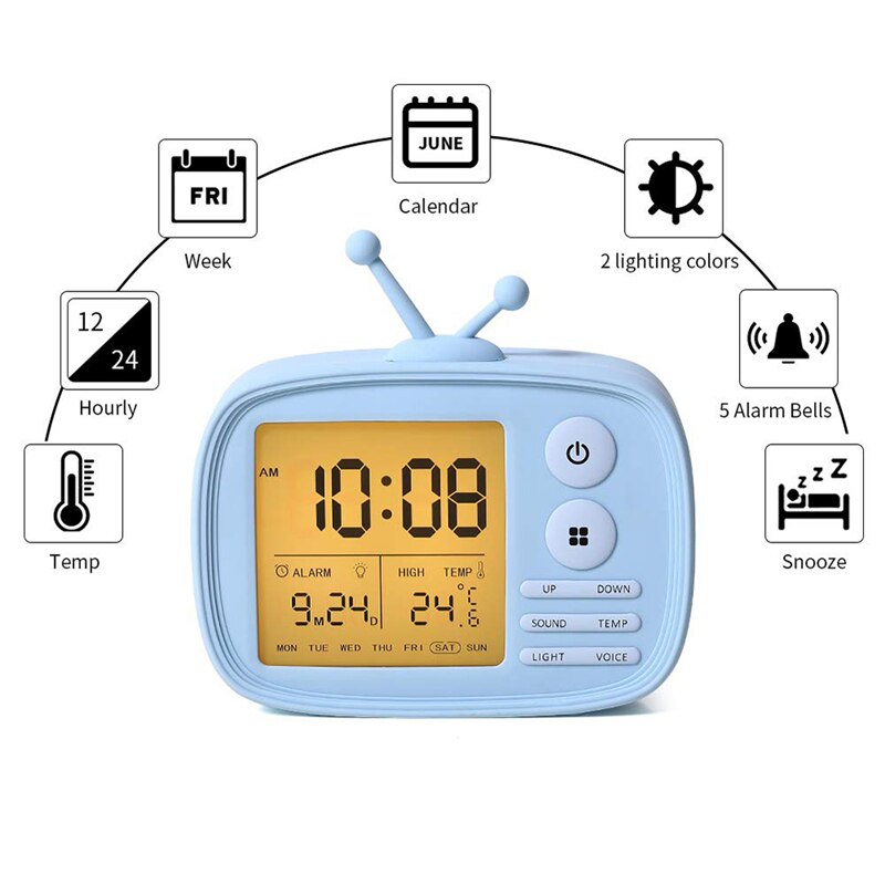 USB Rechargeable Retro TV Set Alarm Clock Digital Clocks LED Time Temperature Date Week Display Alarm Clock
