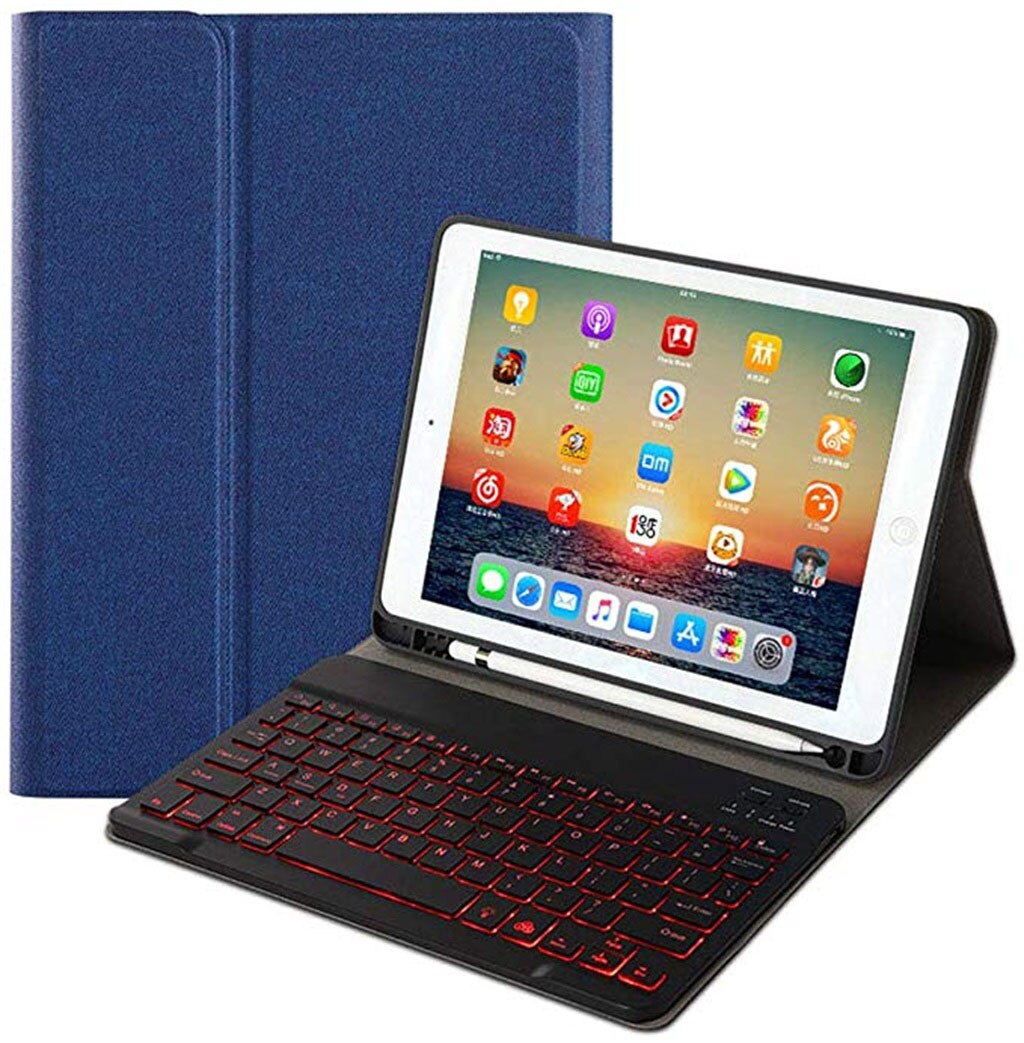 For Apple iPad 7th Gen 10.2" Detachable Bluetooth Keyboard Case Cover Stand/Removable Backlit Bluetooth Keyboard Cover: Purple