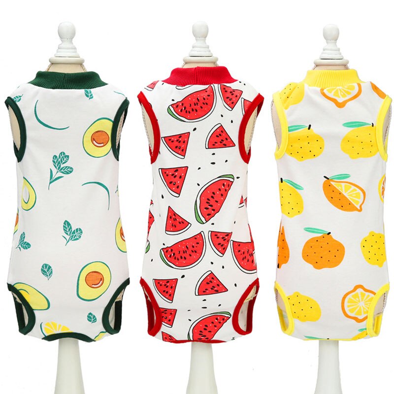 Ropa para mascotas con patrón de frutas, Mono para perro y gato, pijamas para niñas, bata quirúrgica para perros pequeños, monos para perros desteñidos antilamer