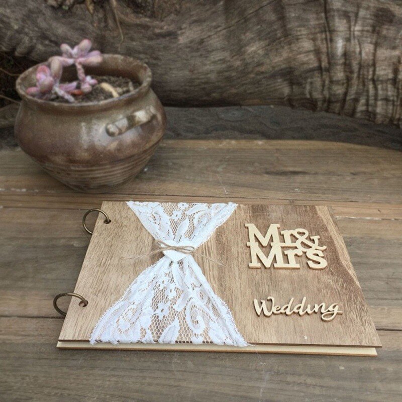 10 Pages Wooden Wedding Signature Book Portable Photo Book Wedding Guest Books Wedding Decoration Accessories