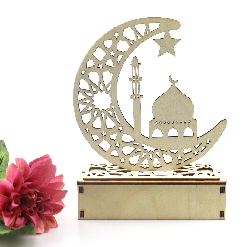 Ramadan Eid Mubarak Decoraties Voor Huis Moon Led Kaarsen Lichten Houten Plaque Opknoping Hanger Islam Moslim Opknoping Hanger