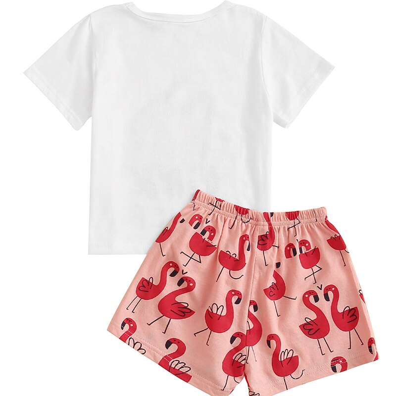 Meisjes Roze Homewear Pak Katoenen T-shirt Tops + Bloemen Gedrukt Shorts Pyjama Sets 2-9 Jaar