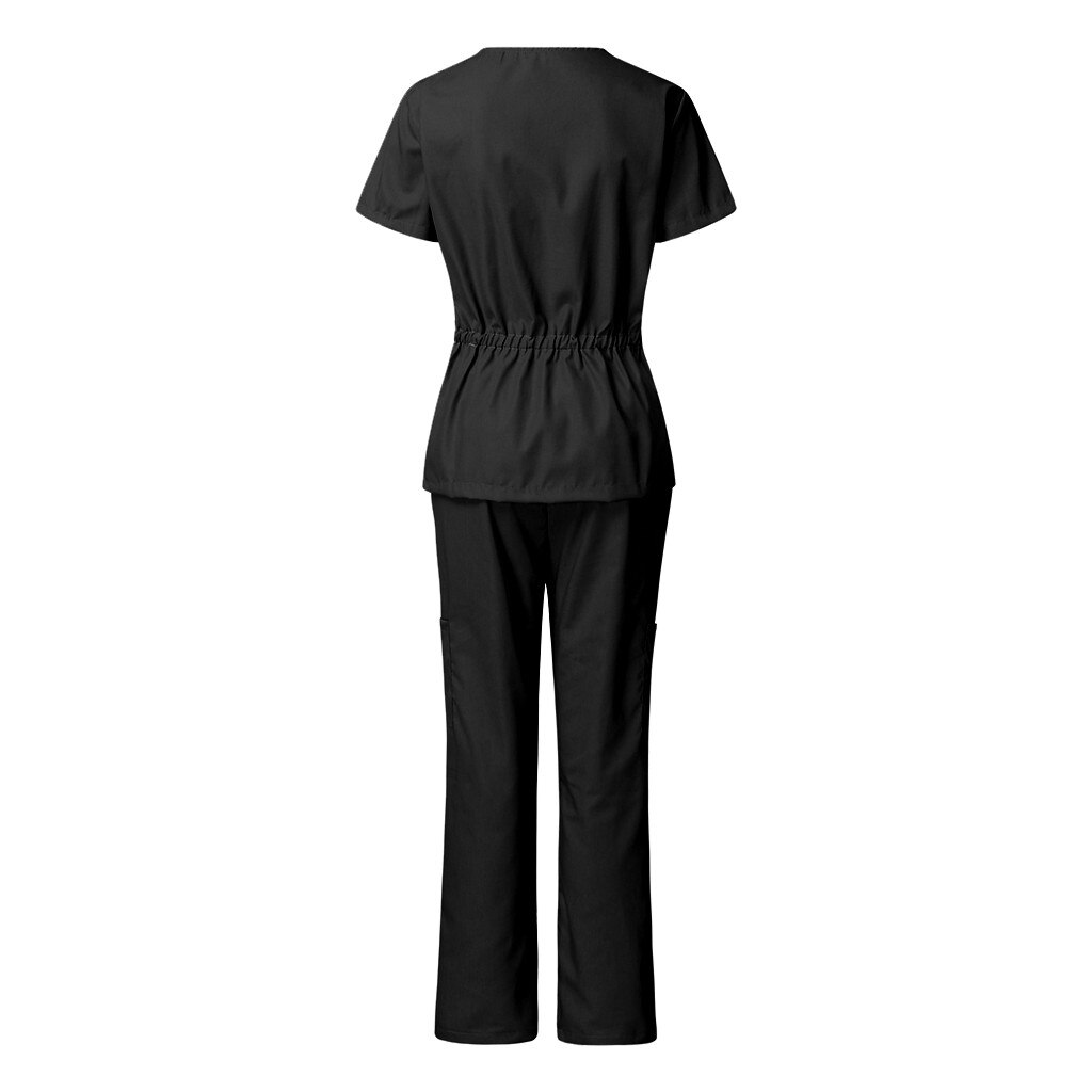 1 sett unisex kortermede v-hals topper+bukser amme arbeidsuniform sett kjole supermyk behagelig pleieklær l *5