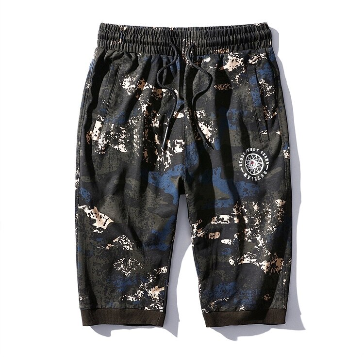 Plus size herrshorts sommarbyxor med elastisk midja tryck långa capri shorts herr stora storlekar kläder bermuda man 8xl 6xl 7xl 5xl: Kakiblått / Xxxl