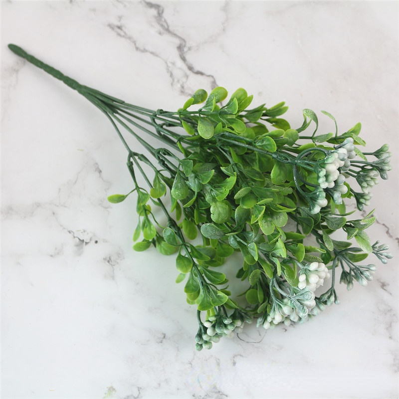 Branche de fruit artificielle plante murale, simulation de fruits milan herbe verte décoration de paysage 7 branches petit fruit sauvage: Blanc laiteux