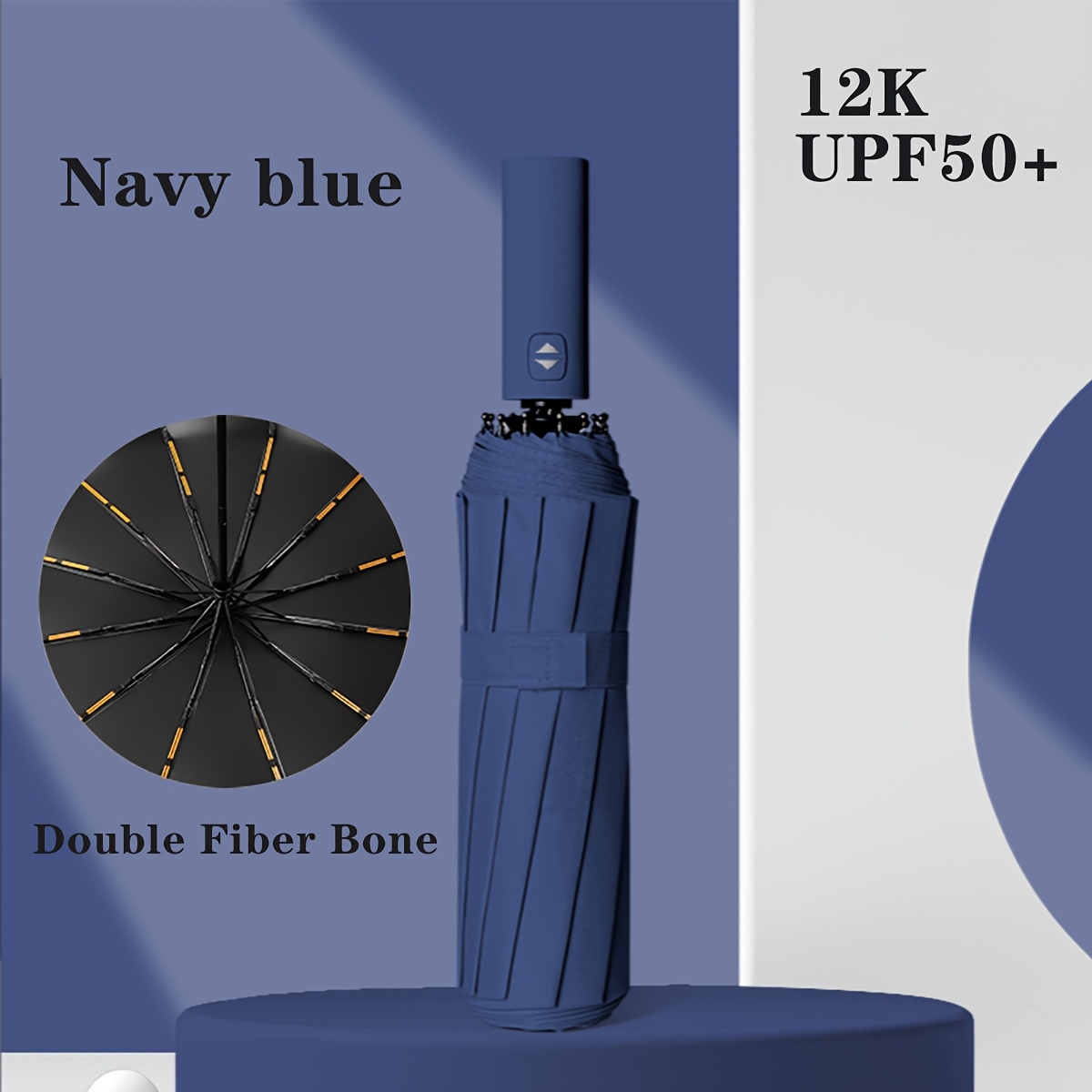 Ombrello pieghevole automatico extra larga: telaio doppio rinforzato, UV e antivento. Essenziale durevole, compatto e per tutte le stagioni.: Blu