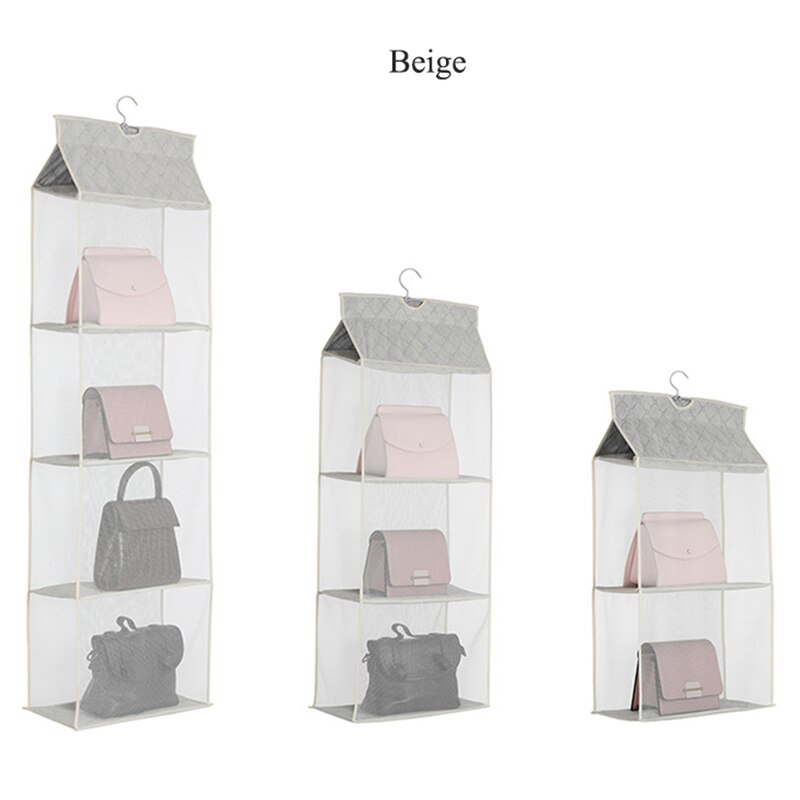Foldable Hanging Bag 4 Layer Folding Shelf Bag Purse Handbag Organizer Door Wall Sundry Pocket Hanger Hanging Closet Storage Bag