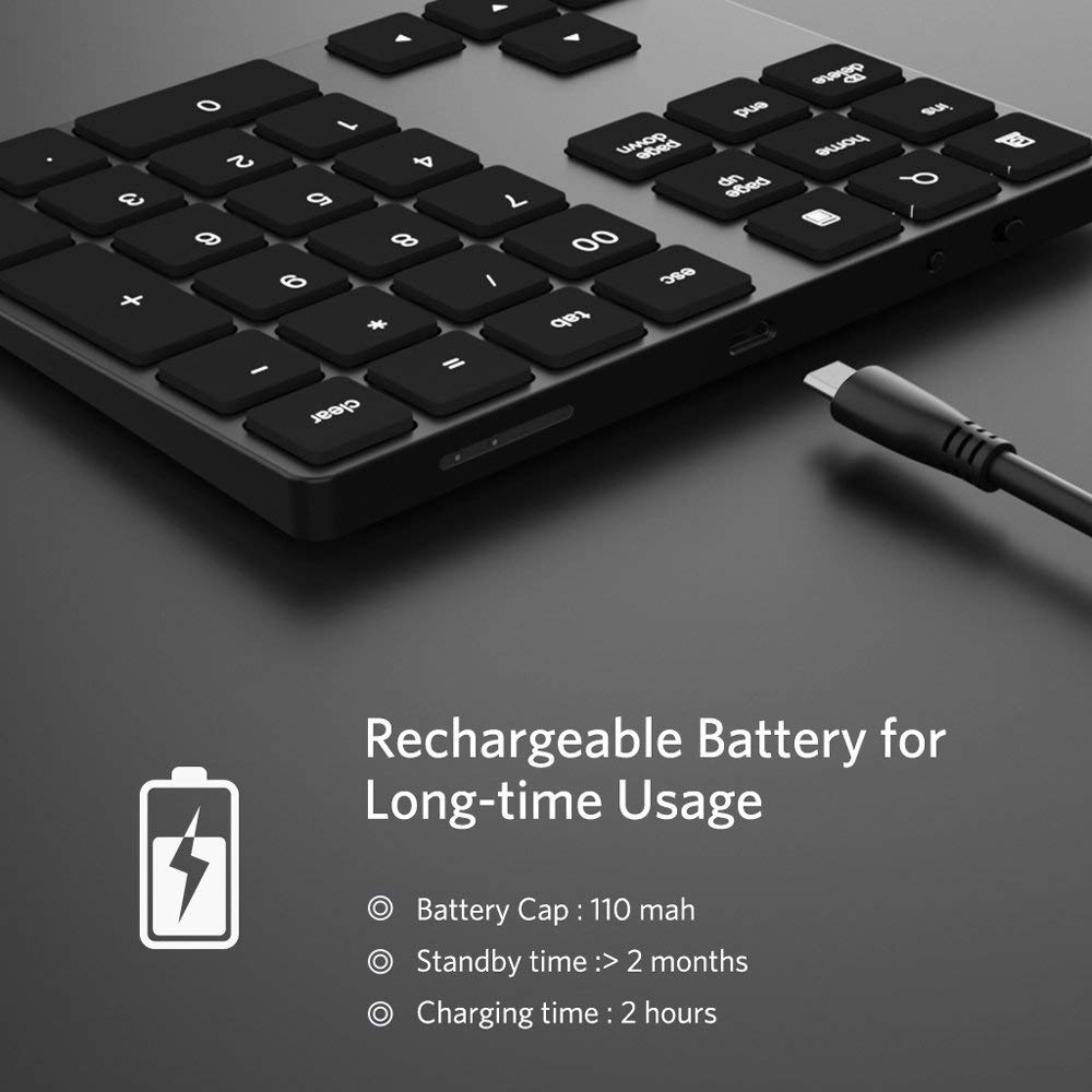 Zienstar Bluetooth Numeric Keypad,Portable Wireless 34-key External Number pads for Computer Laptop,Macbook,Android Tablet