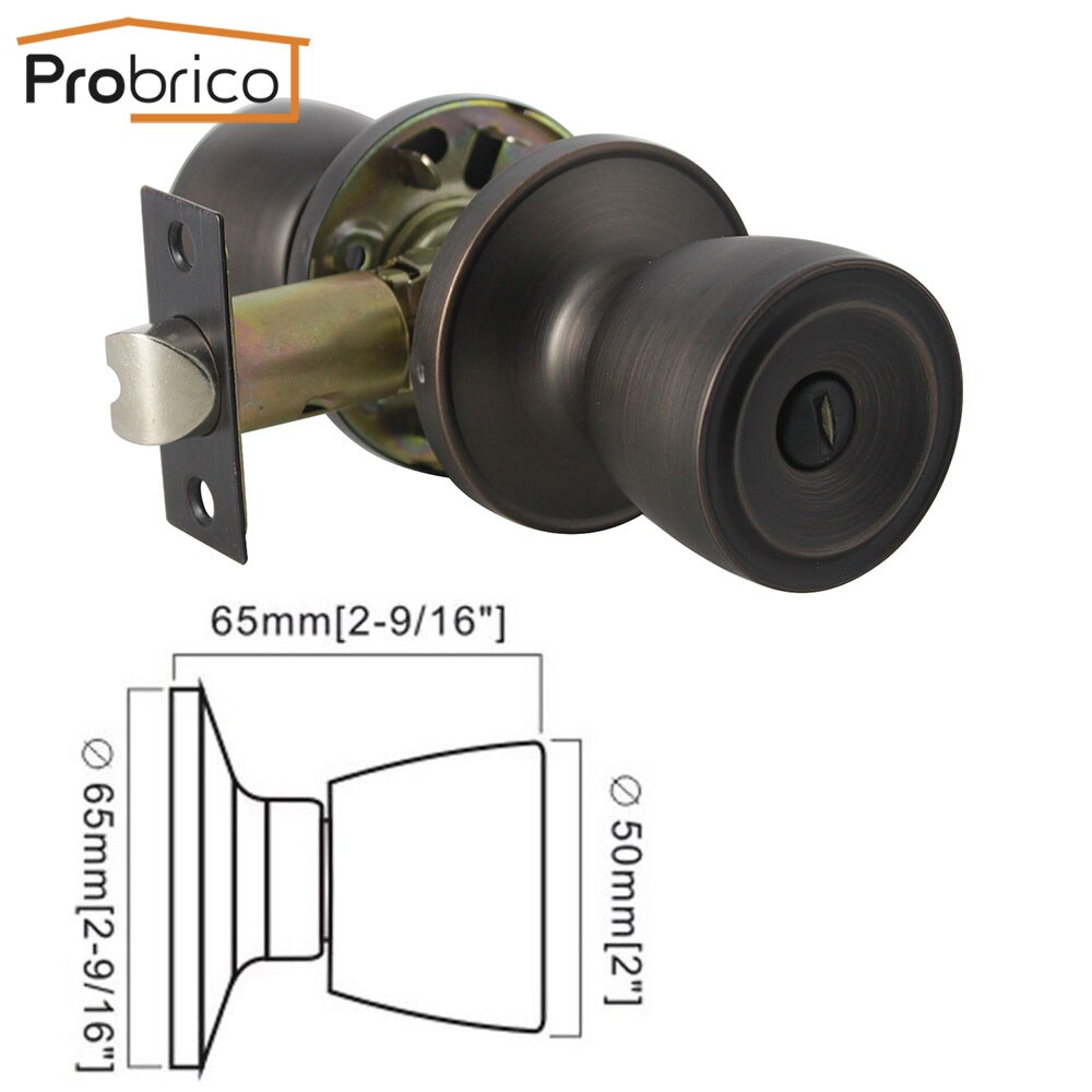Probrico Ronde Deurgrepen Sloten Voor Binnendeuren Front Back Houten Poort Knoppen Lock Keyless Slaapkamer Badkamer Deursloten