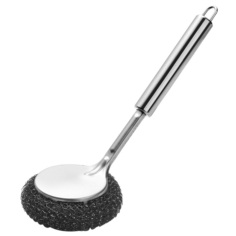 Cepillo de bola de alambre de acero inoxidable colgante, mango largo, tazón, olla, fregadero, removedor de aceite, depurador para el hogar, herramienta de limpieza de cocina: Marrón