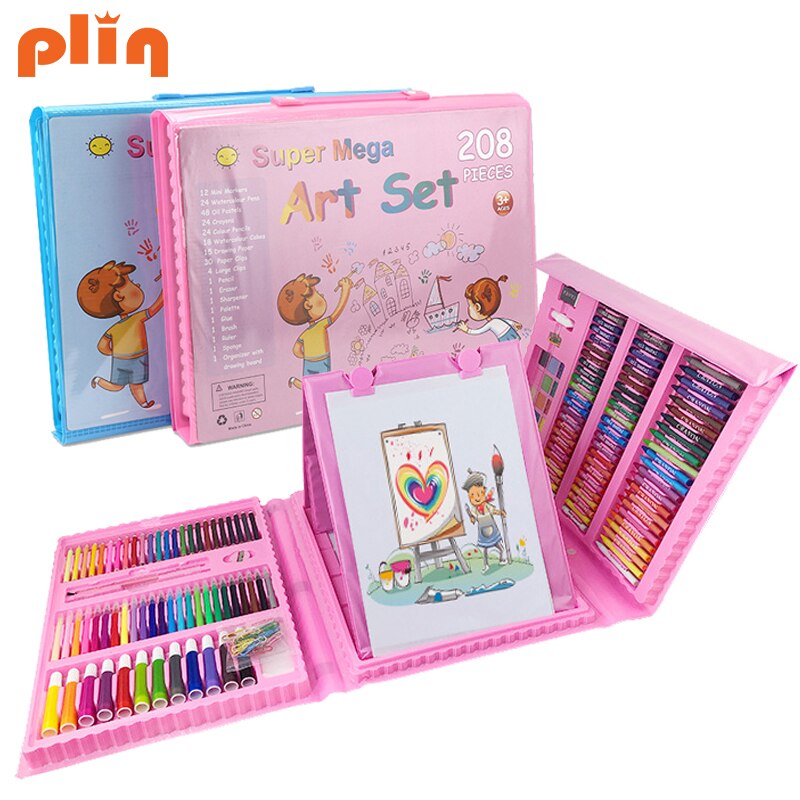 para niños de 288 Uds., rotulador artístico con dibujo de acuarela, conjunto de pinceles para niños, conjunto para arte y pintura para niños, suministros de papel de oficina: 208 Pcs-pink