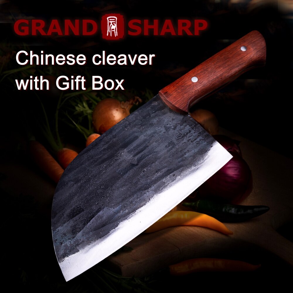Hand forged Chef Knife BBQ Tools Kitchen Knives High carbon Steel Butcher Knife Chinese Cleaver Vegetables Cutting Box