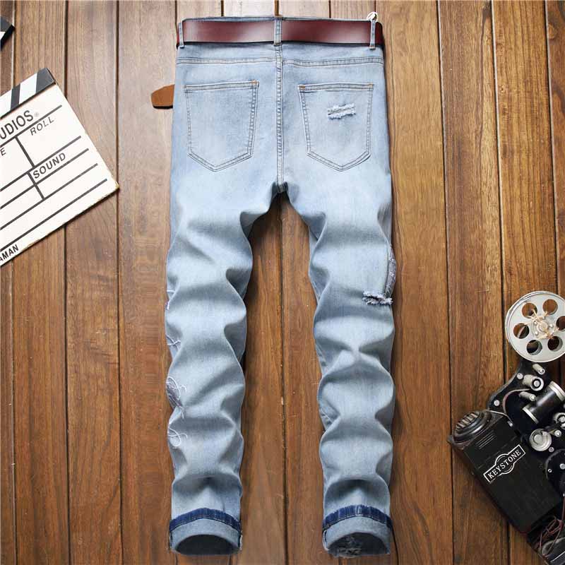Nouveauté hommes déchiré Rivet jean pantalon mince Stretch Denim pantalon homme Hip Hop taille 28-38