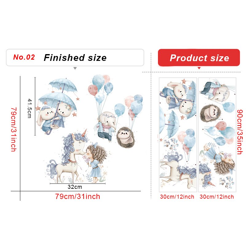 Cute Unicorn Rabbit Wall Stickers Kids room Nursery Wall Decor Sticker Pretty Girls Flying Elephant Cartoon Decals Home Decor: No.02