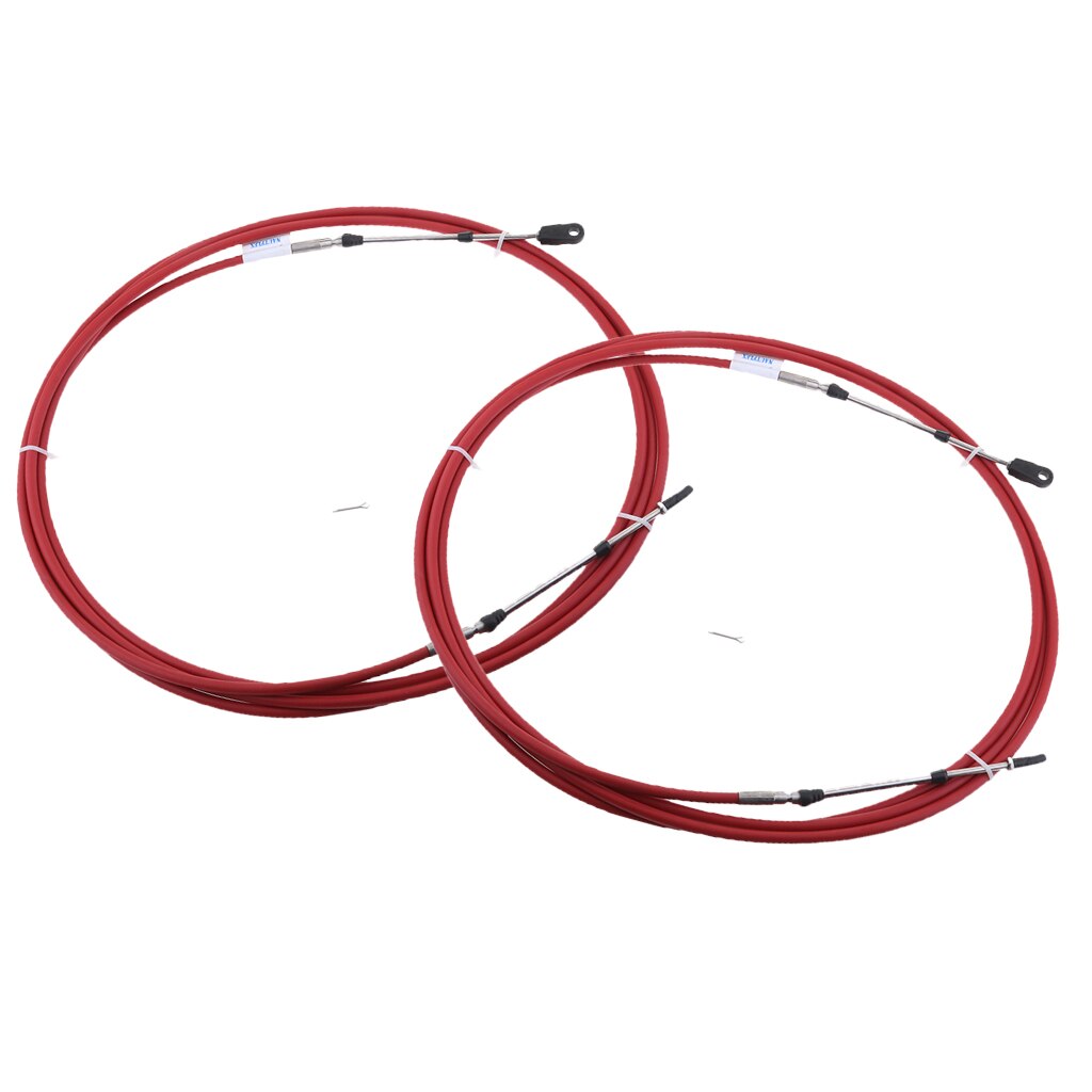 2x Red Throttle Shift Cable, Remote Control 8 Ft/2.4 Meter Replacement for Yamaha Outboards Marine Boat Engine Control Lever