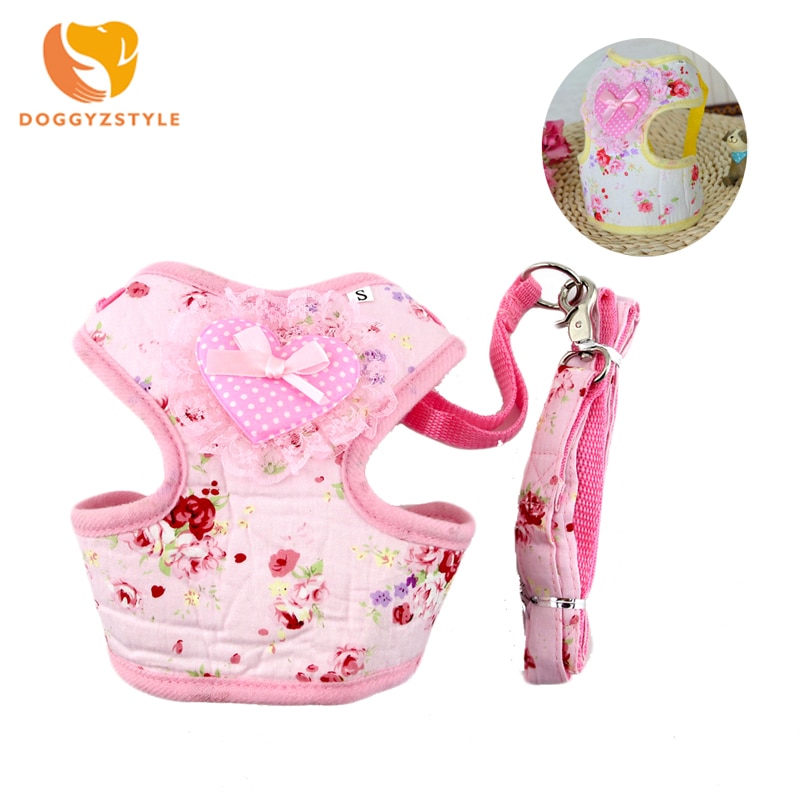 Pet Kat Hond Harness Bloemen Hond Vest Wandelen Leads Leash Voor Chihuahua Teddy Mooie Puppy Set Kleine Dierbenodigdheden DOGGYZSTYLE