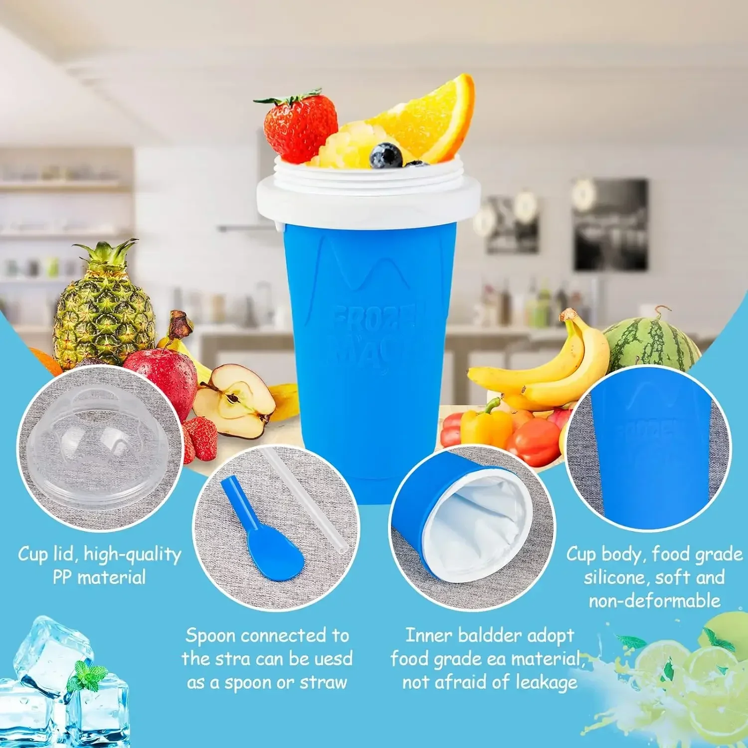 Domowy kubek robić smoothie Szybko mrożjeden lody Butelka na koktajl mleczny Lato DIY Sok mrożony Puchar Zamrożjeden przenośne kubki robić wyciskania Slushie