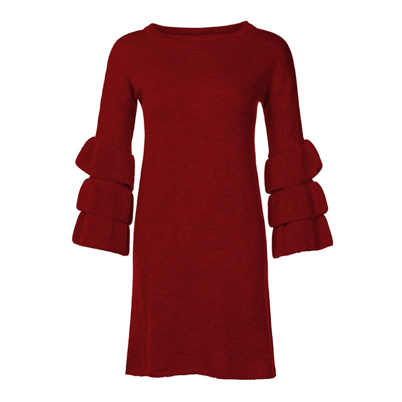 Wixra O-Neck Butterfly Sleeve Knitted Mini Dresses Women Dress Female Autumn Pretty Short Sweater Dress For Women: Wine Red / S