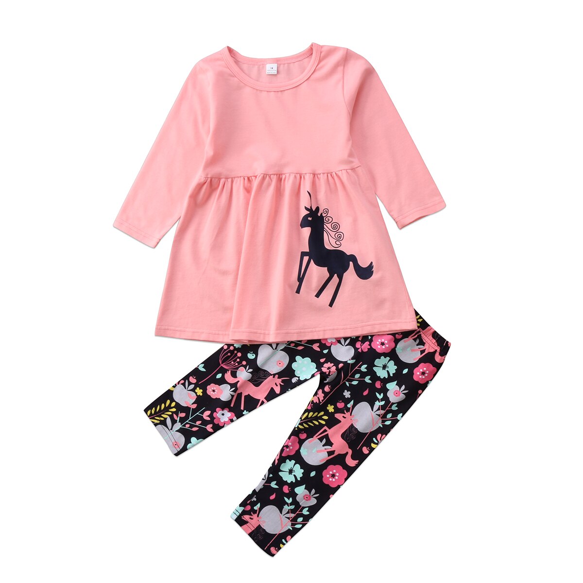 cute Toddler kids Girl set clothes Unicorn long sleeve Tops+ floral Pants Outfits 2pcs set Clothes Set