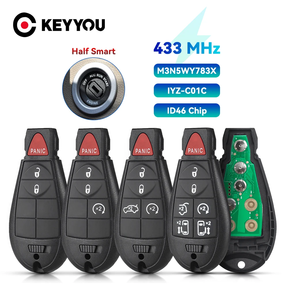 KEYYOU Remote Car Key For Dodge Grand Caravan Journey M3N5WY783X 433Mhz ID46 Chip 5 Button