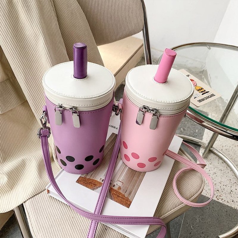 Grappig Stro Melk Thee Cup Vrouwen Handtassen Leuke Meisjes Kleur Contrast Geek Crossbody Tas Individuele Cup Vorm Schoudertassen