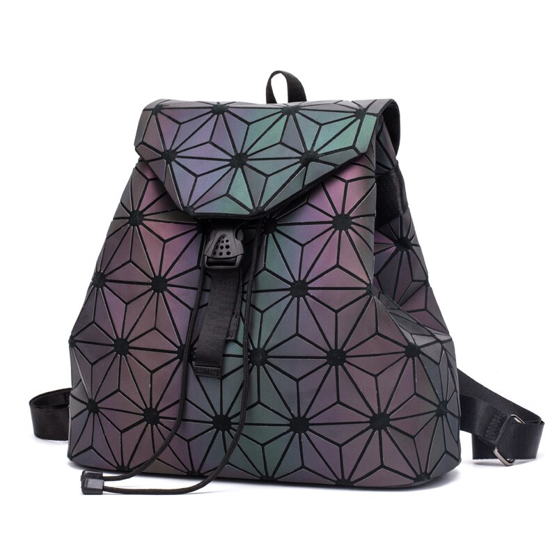 Women Backpack Feminine Geometric Sequin Female Backpacks For Teenage Girls Bagpack Drawstring Bag Holographic Luminous Backpack: Big C