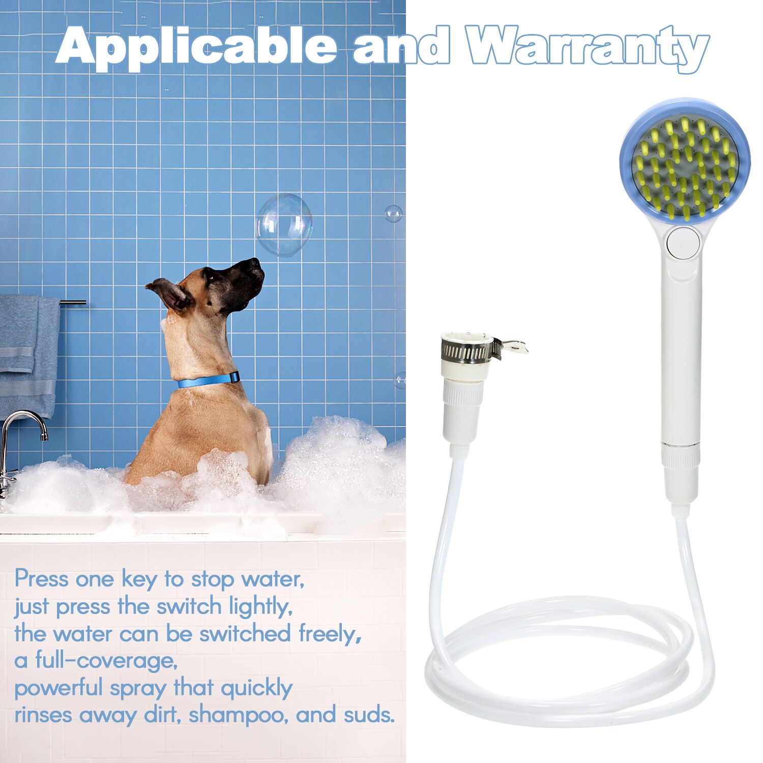 Brosse d'arrosage d'eau pour animaux de compagnie de pulvérisateur de douche de peignage de chien pour des chiens chats épurateur de bain pommeau de douche de toilettage tenu dans la main avec le tuyau de 2M