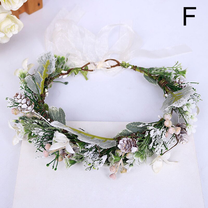 Flower Headband Spring Bohemian Flower Crowns Floral Garland Faux Rose Wedding Wreaths Braided Hair Vine Headpiece Hair Ornament: F