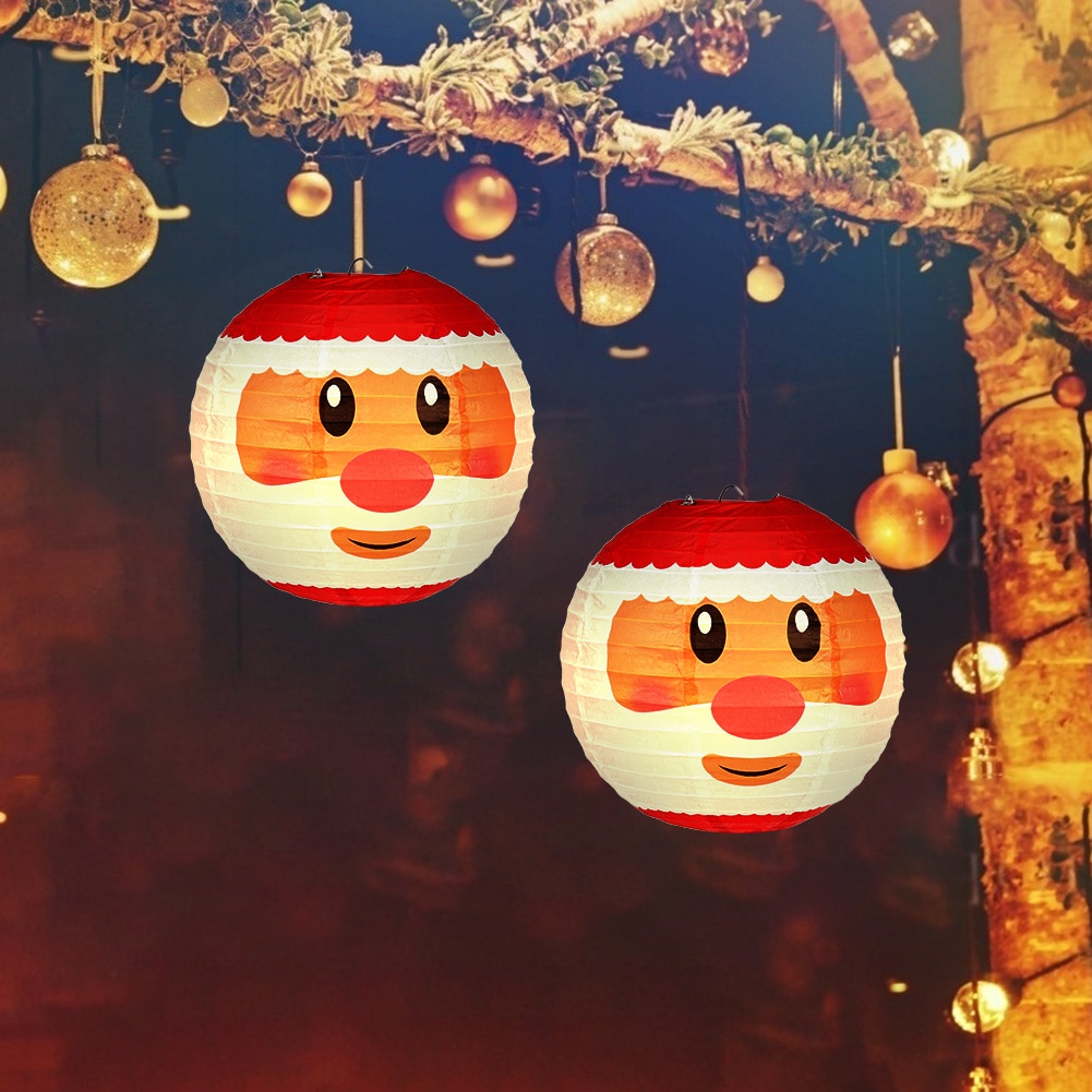 Gelukkig Nieuwjaar Papier Lantaarn Herbruikbare Ronde Kerstman Opknoping Bal Lamp Festival Supply Kerstversiering