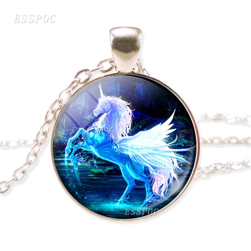 NPKDS di Modo Nuovo Collana In Lega di Zinco di Vetro Del Pendente Rotondo. Unicorn Tempo Gioiello Della Catena Del Maglione Preferito Regalo Di Compleanno: Spectral Unicorn