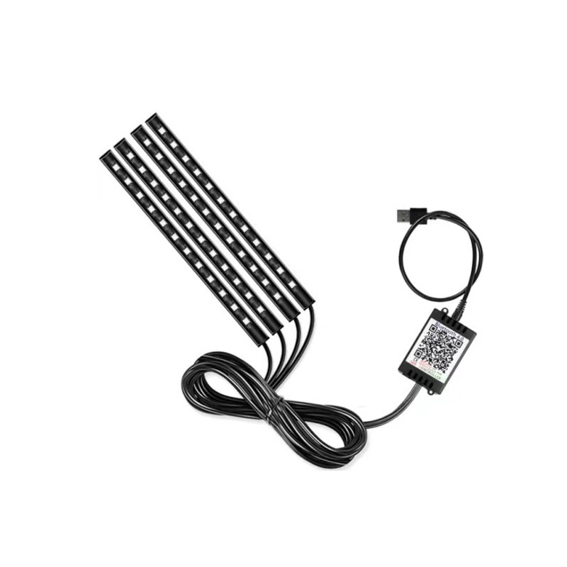 Lámpara LED de pie ambiental para Interior de coche con Control remoto inalámbrico USB, lámpara de neón de ambiente decorativo automático, barra LED, accesorios para coche: RGB