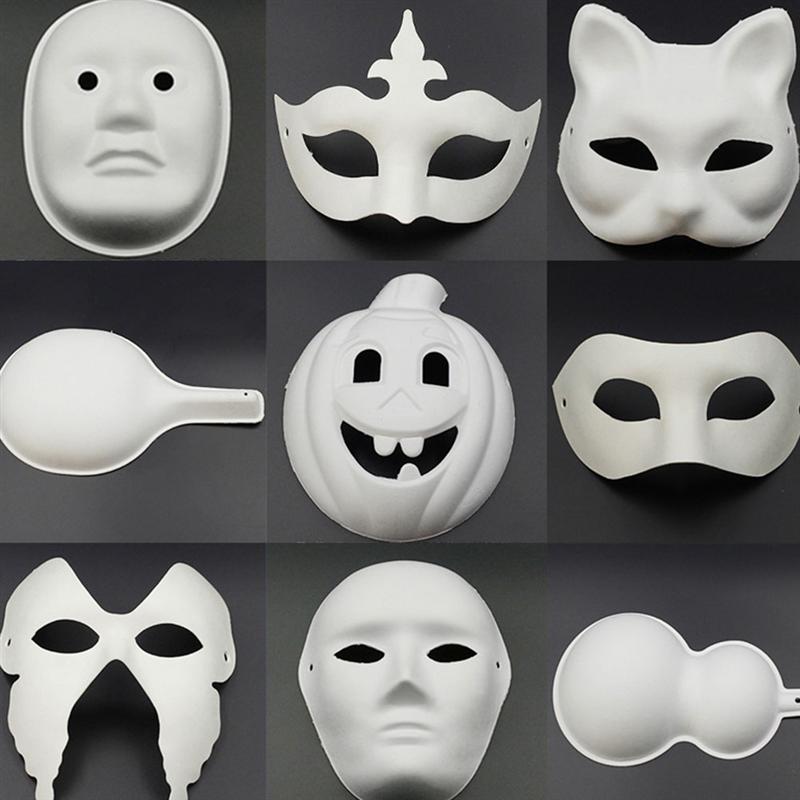 5/9Pcs Diy Handgeschilderde Masker Milieuvriendelijke Pulp Leeg Masker Overschilderbaar Gezicht Cover Voor Kleuterschool Dans Festival partij Voeren