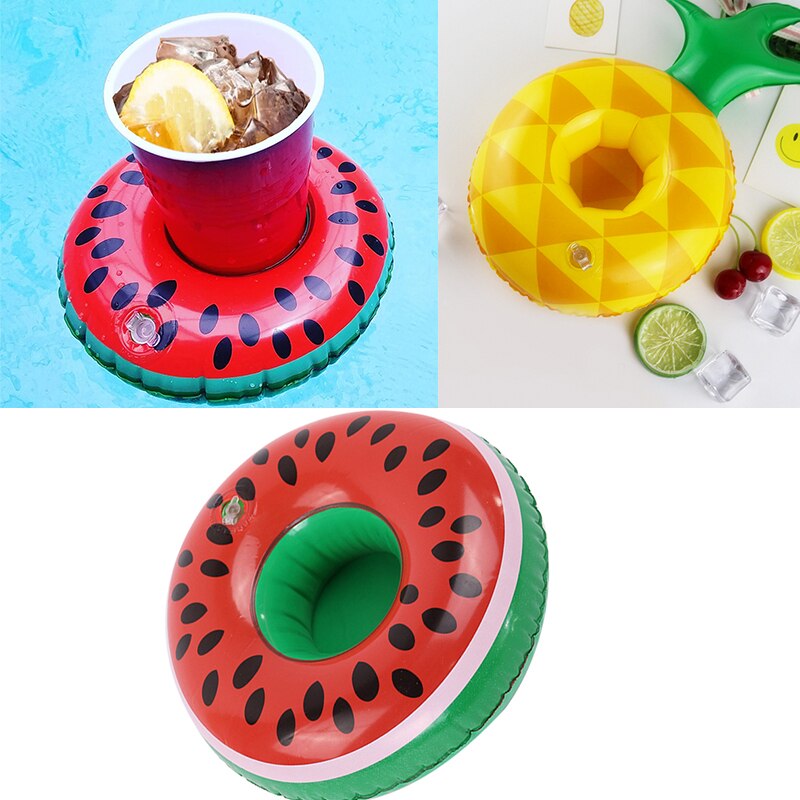 Porte-gobelet de piscine en forme d'ananas et de pastèque, porte-gobelet gonflable flottant pour collations, pour fête sur la plage ou à la piscine