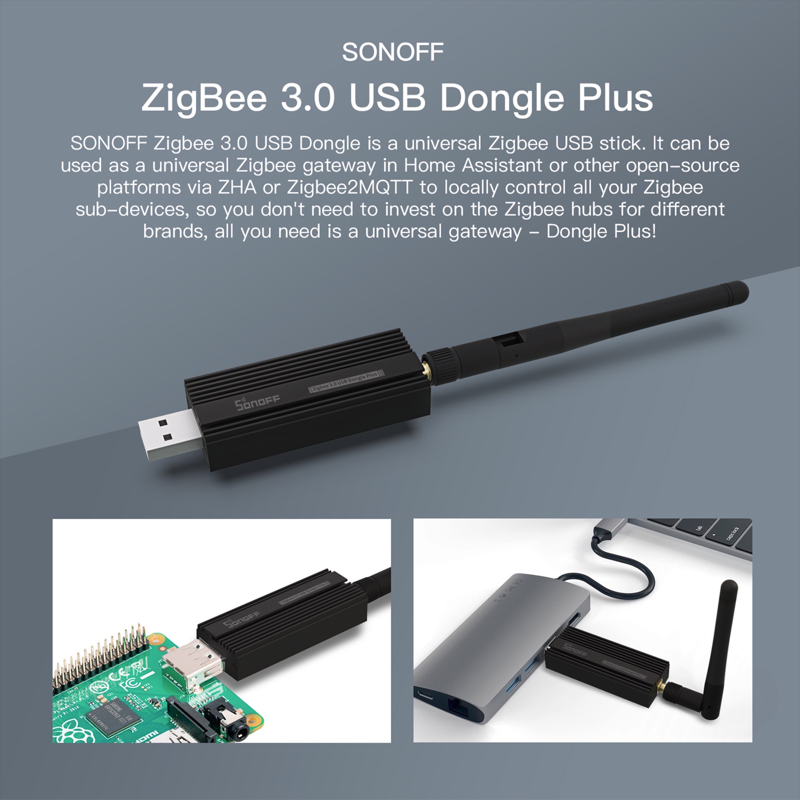 SONOFF-ZB Dongle-P Zigbee 3.0 USB Dongle Plus passerelle sans fil Zigbee 2MQTT, capture petUSB avec antenne, obtenir aGoogle