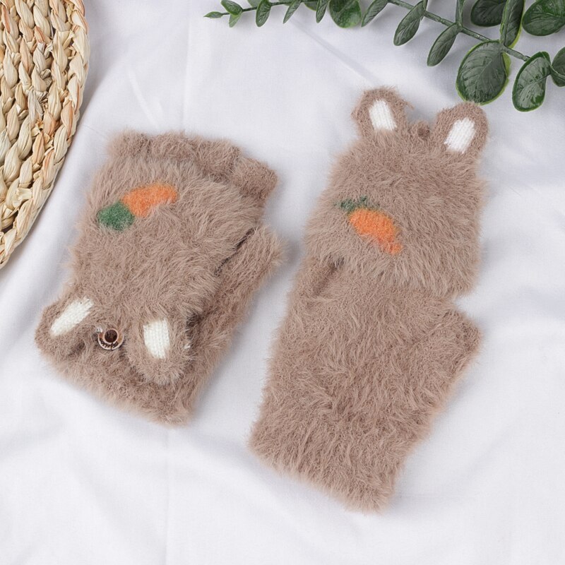 Dzianinowe rękawiczki bez palców dla dziewczynek ciepłe Faux futrzane mitenki dziecięce zimowe pół z efektem poruszania palcem okładka maluch prezent akcesoria dla dzieci: 2