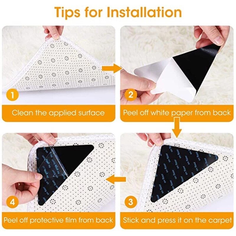 Bloc de fixation pour tapis, antidérapant, réutilisable, coins noirs, lavable, 4 pièces/1 pièce