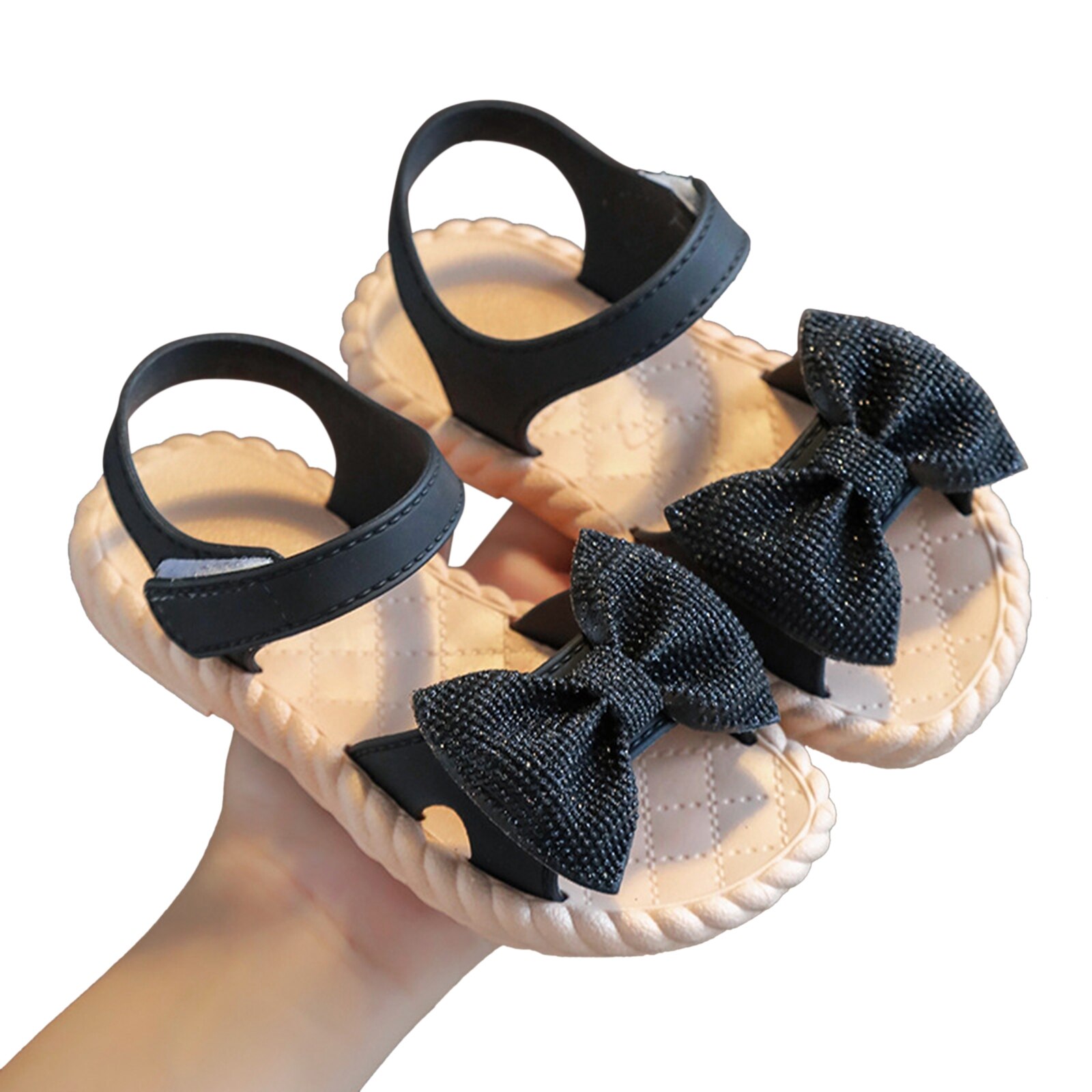 Baby- und kindersandalen mit schleife für mädchen, rutschfest, flach, sommer, kleinkinder, prinzessinnenschuhe für strandpartys, 2-5ter-Pack