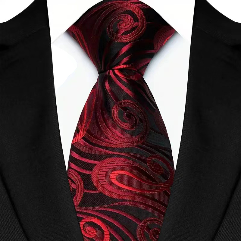 Cravate de luxe pour hommes, 8CM, couleur rouge, rayures à pois, couleur unie, Paisley, pour marié, tissée en Jacquard, pour fête d'affaires et de mariage: Marron