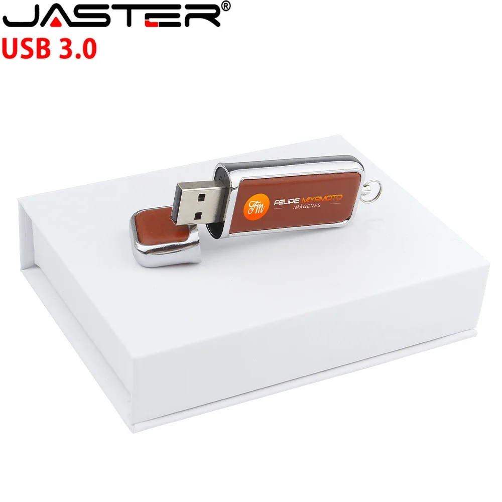 High Speed Leather USB 3.0 Flash Drive 128GB Free Custom Printed Logo Pen Drive Memory Flash Stick Birthday Box