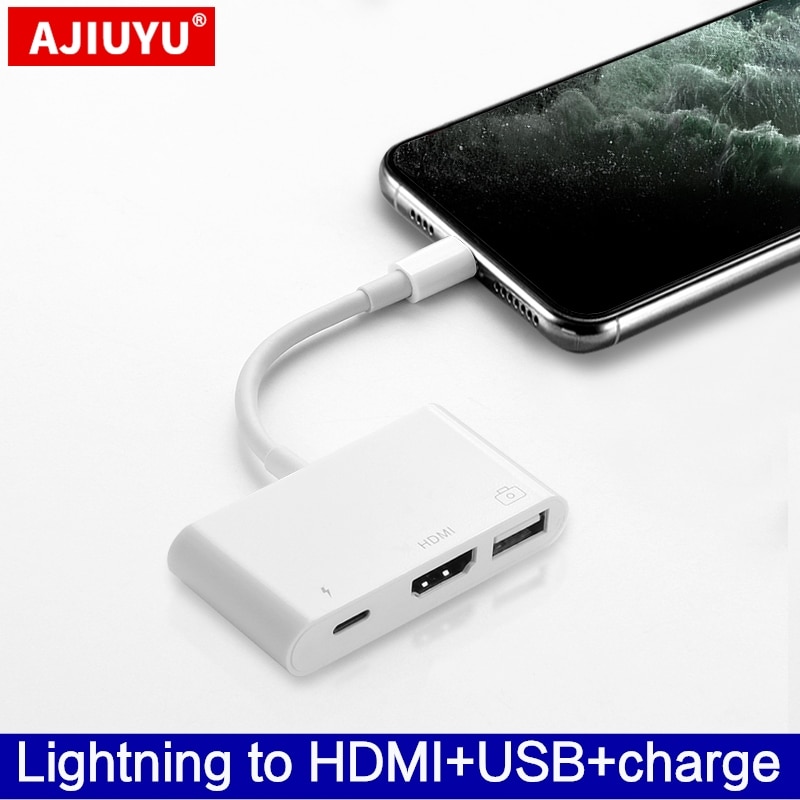 AJIUYU OTG Fulmine a HDMI Convertitore Adattatore USB Della Macchina Fotografica Per il iPhone 6s 7 8 Più di x xs 11 pro max cavo Proiettore mobile TV dock
