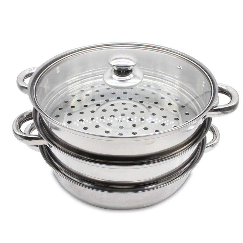 3 Layer 2 Layer 28CM Rvs Stoom Pot 3 Layer Thicken Pot Fornuis Stoomboot Grid Pot