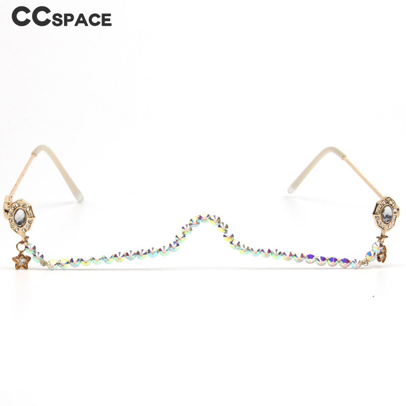 47163 Water Pendant Half Frame Rhinestone Glasses Frame Women Diamond Chain Ladies Shades Lensless Handmade Eyewear
