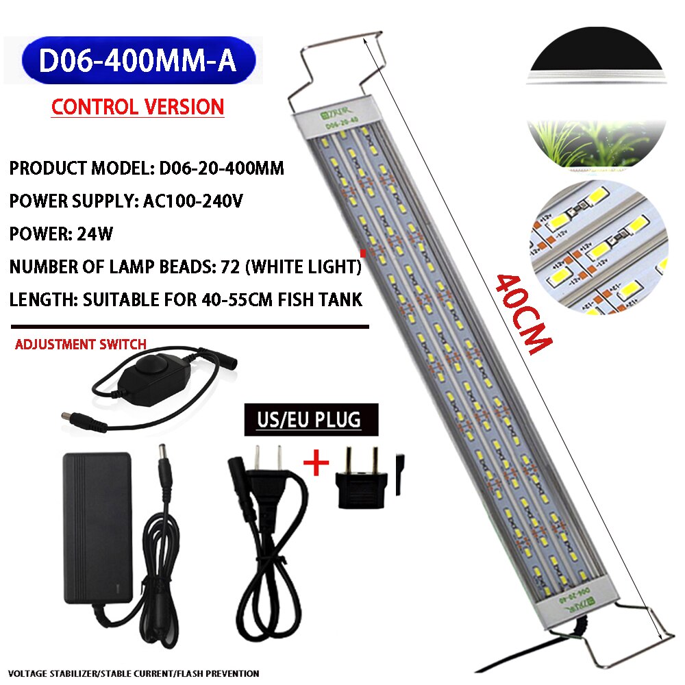 100-240v Aquarium LED Light Aluminum Alloy Material Lighting Landscape Light 18-75CM Telescopic Bracket Plant Aquarium LED Light: D06-A-400MM