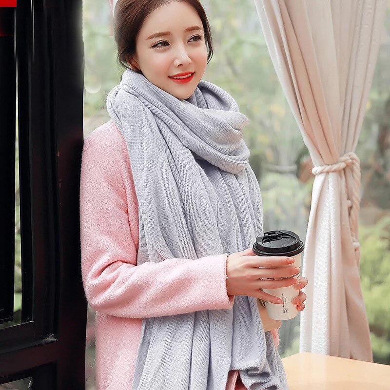 Écharpe longue tricotée pour femmes | Écharpe blanche, unie, tricotée, Pashmina, châles à envelopper, pour filles, cou de Snood, noir, gris, rouge: light grey