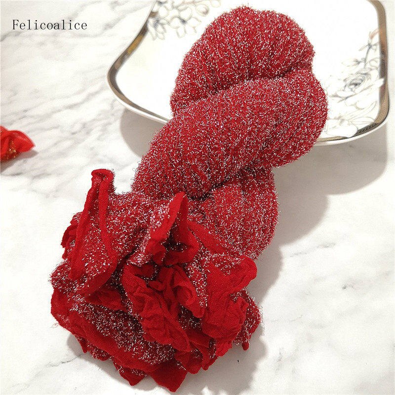 2pcs Silver Nylon Stocking Flowers Material DIY High-density Silk Stocking Making Simulation Flowers Handmade Ronde Flower: 2 Pieces Red2