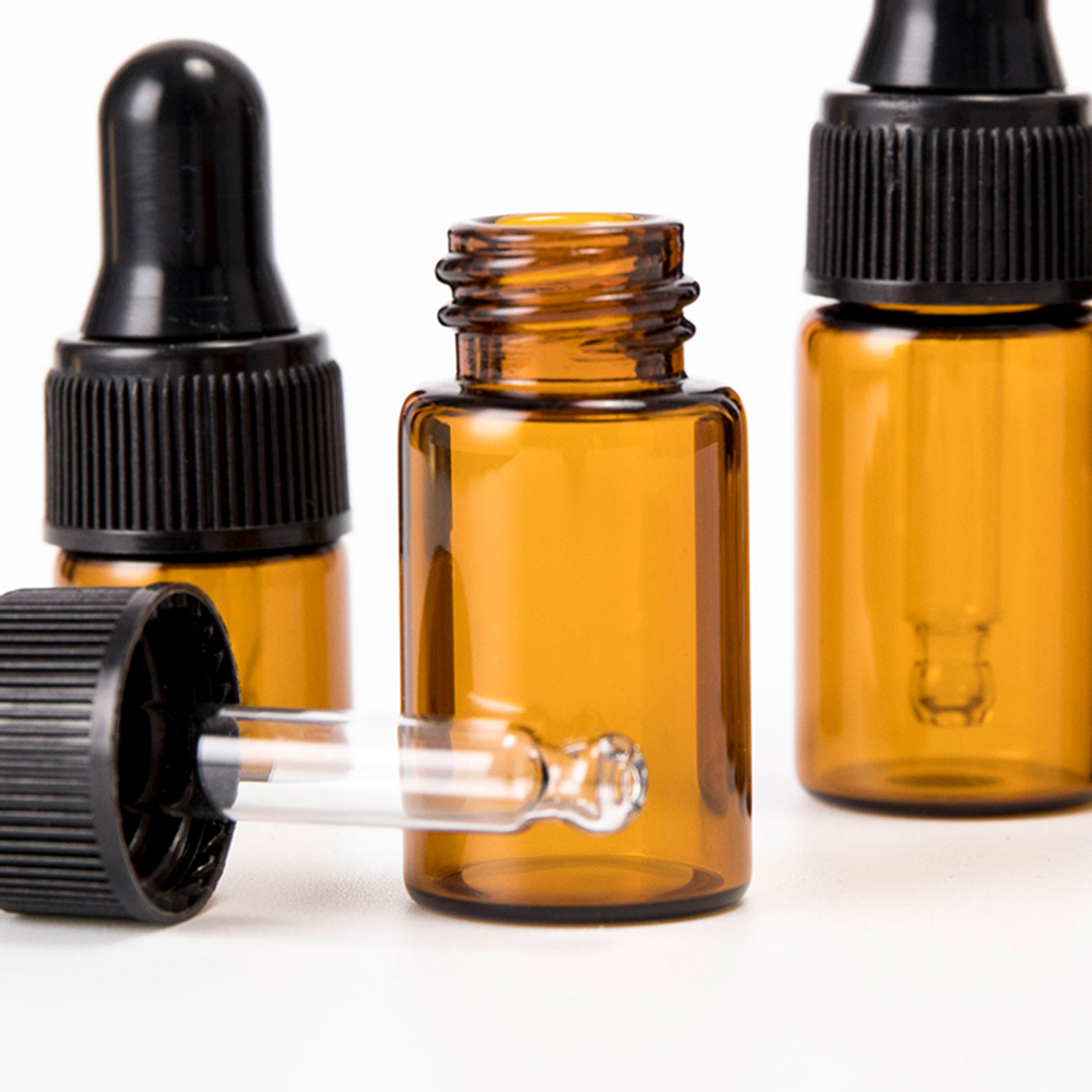 recipiente de Perfume de aromaterapia de 1/2/3/5/ML rellenable para aceites de árbol de té, frasco cuentagotas de vidrio ámbar, pipetas llenas de líquidos