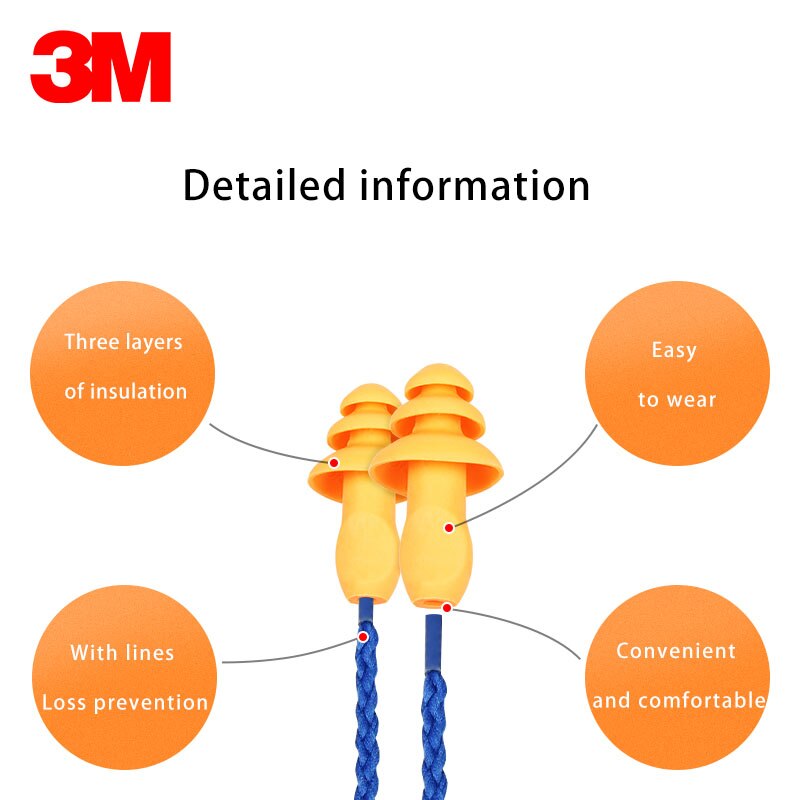 3M 1270 Anti-ruido tapones para los oídos de la forma del árbol cinturón tapones de oído de seguridad limpiar de gel de sílice aprender dormir auricular