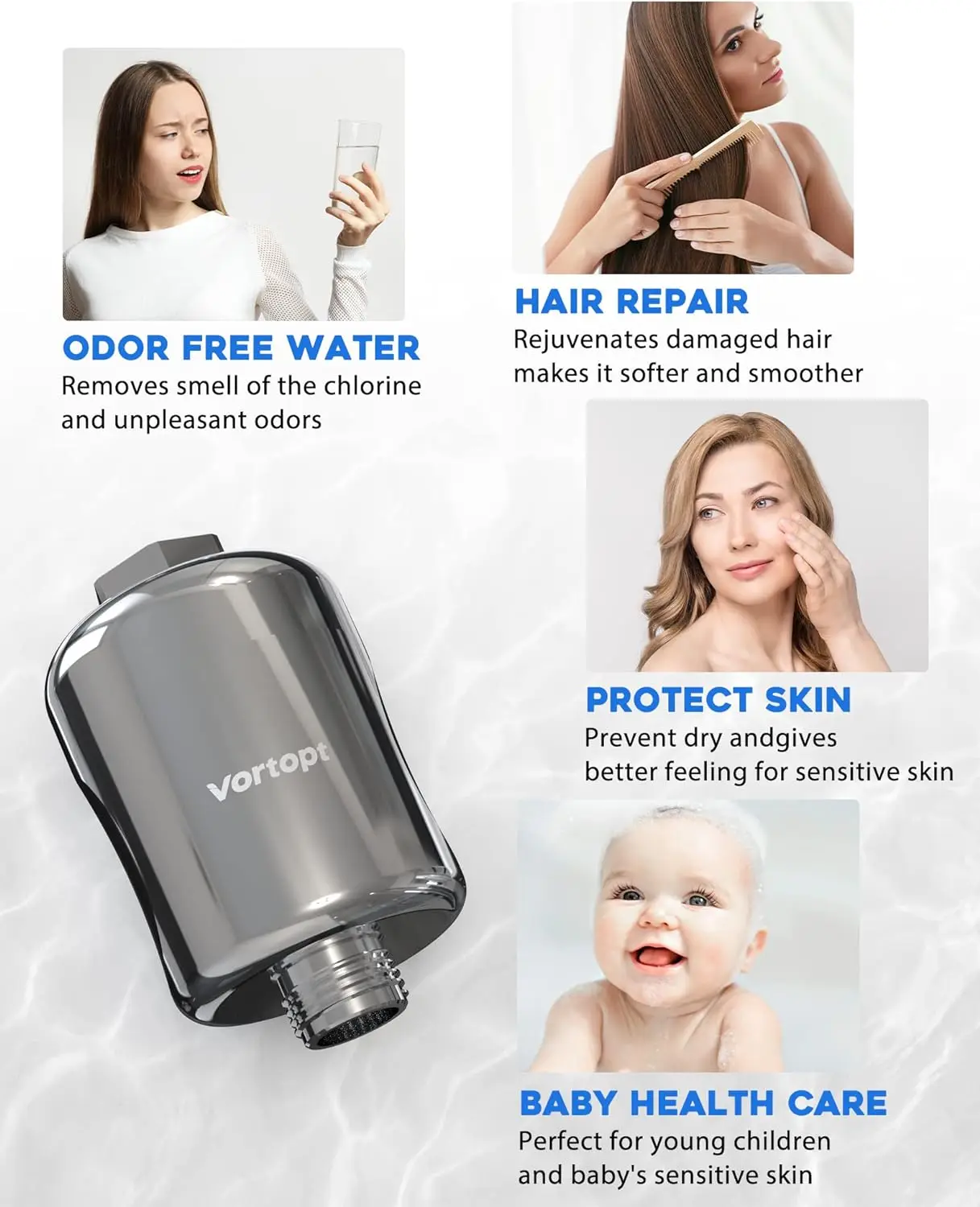 Vortopt 20- trins brusefilter db -1 brusehovedfilter til hårdt vand fjerner klor, fluorid, tungmetaller, sedimenter, urenheder