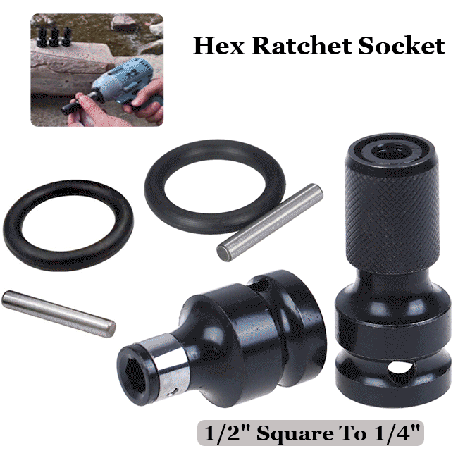 2sets Wrench Socket Adapter Spanner Set Socket Set Drive Converter Impact Tool 1/2 Inch Square To 1/4 Inch Hex Ratchet Socket