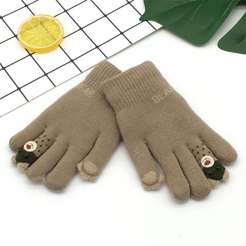 Winter Warme Handschoenen Voor Kinderen 3-8years Verdikte Kids Baby Wanten Buitensporten Vingertop Beer Dubbele Leuke Handschoenen: B